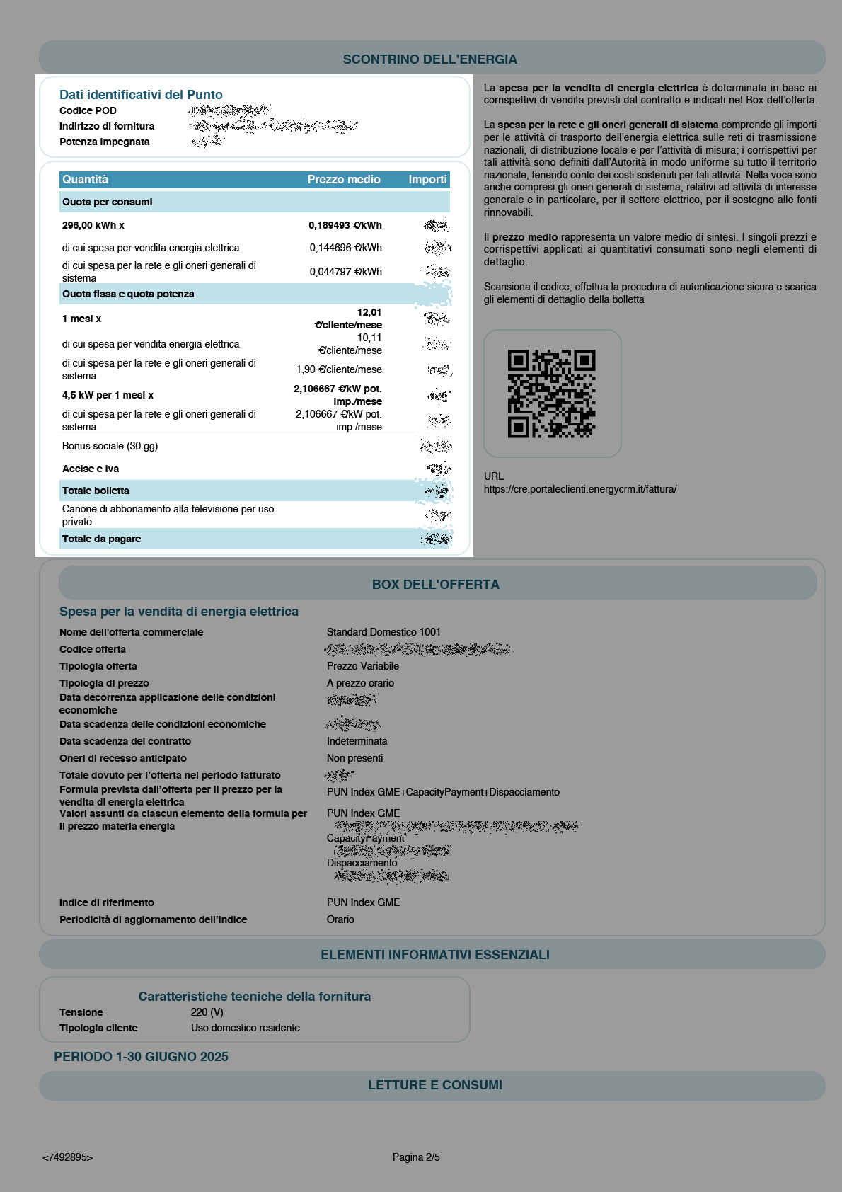 Scontrino dell'energia